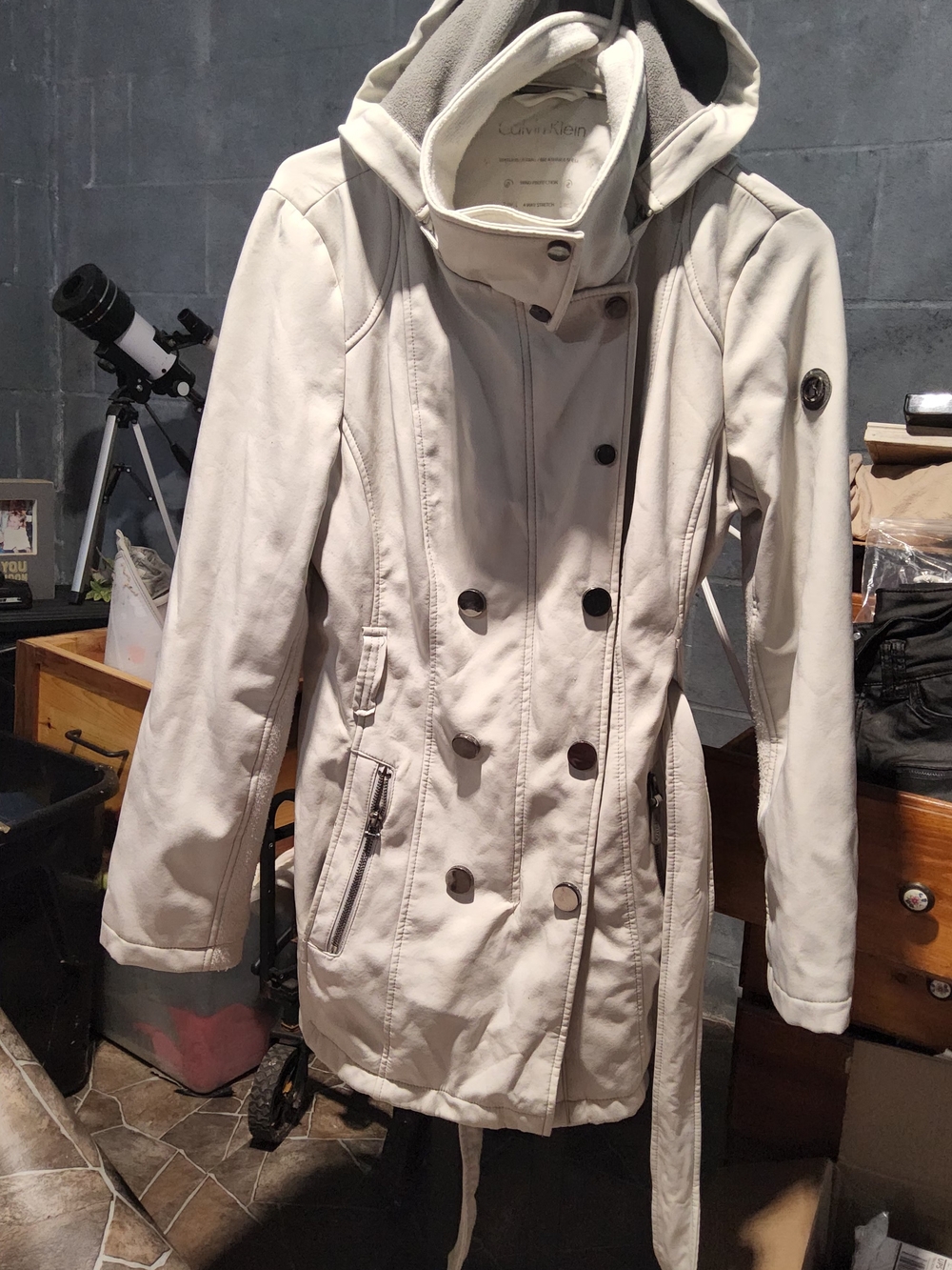 Calvin Klein Women's Hooded Double-Breasted Coat in Light Beige